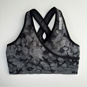 GYMSHARK Adapt Camo Seamless Sports Bra Cross Back Sz M Black Gray Workout‎ Gym